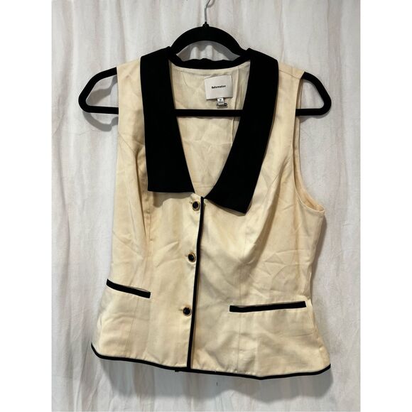 Reformation Cream Black Collared Button-Down Reba Top Size 10 - Picture 4 of 7